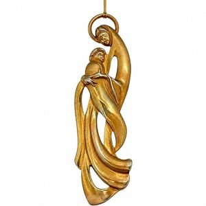1991 Wallace Silversmiths Gold Sculpture Madonna Child Ornament Box Tag